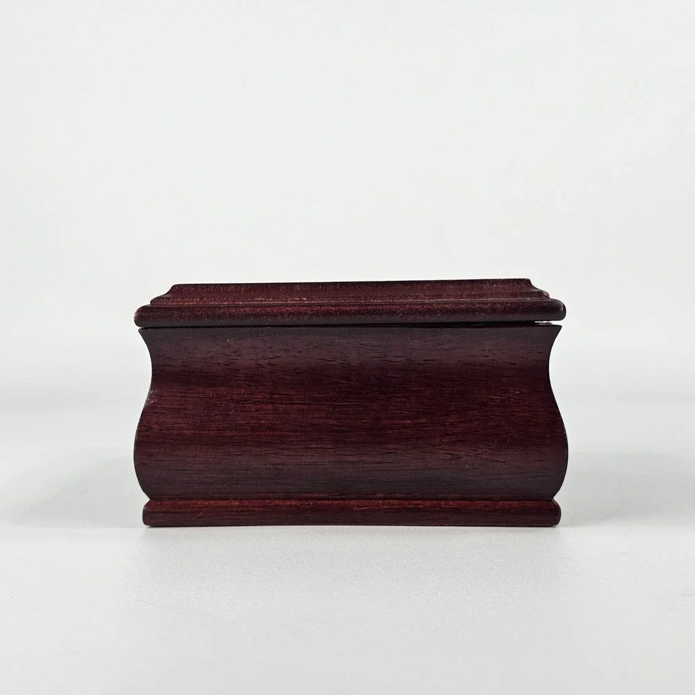 Vintage Wooden Heart Rose Etched Glass Jewelry Box Mahogany Tone Christmas 2000